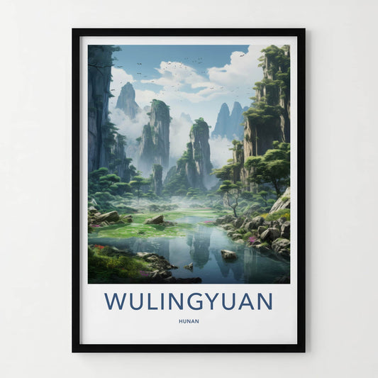 Wulingyuan Poster - China Travel Art - Misty River Mountains Home Decor
