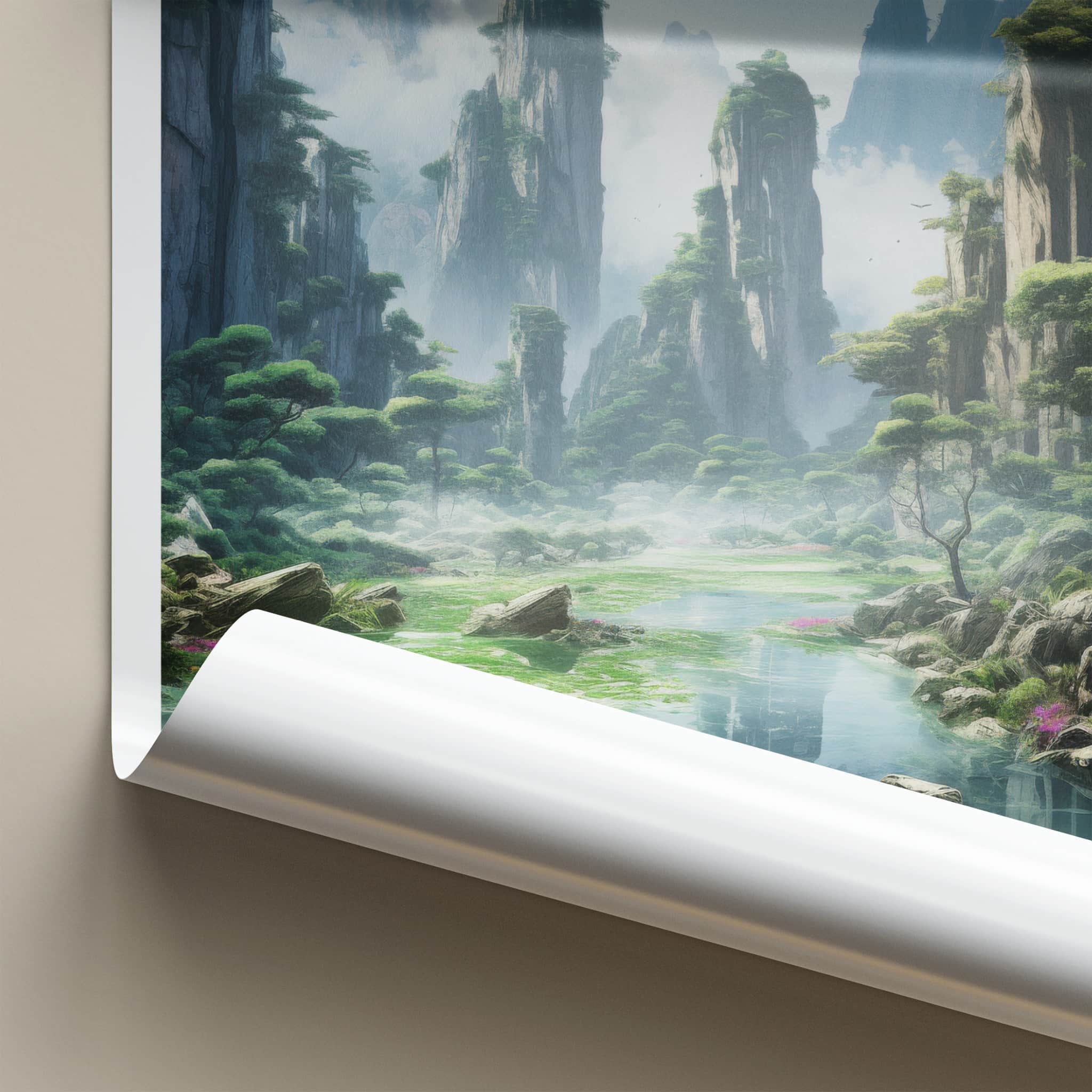 Wulingyuan Poster - China Travel Art - Misty River Mountains Home Decor
