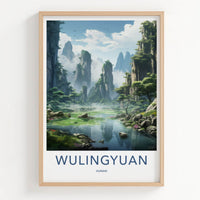 Wulingyuan Poster - China Travel Art - Misty River Mountains Home Decor