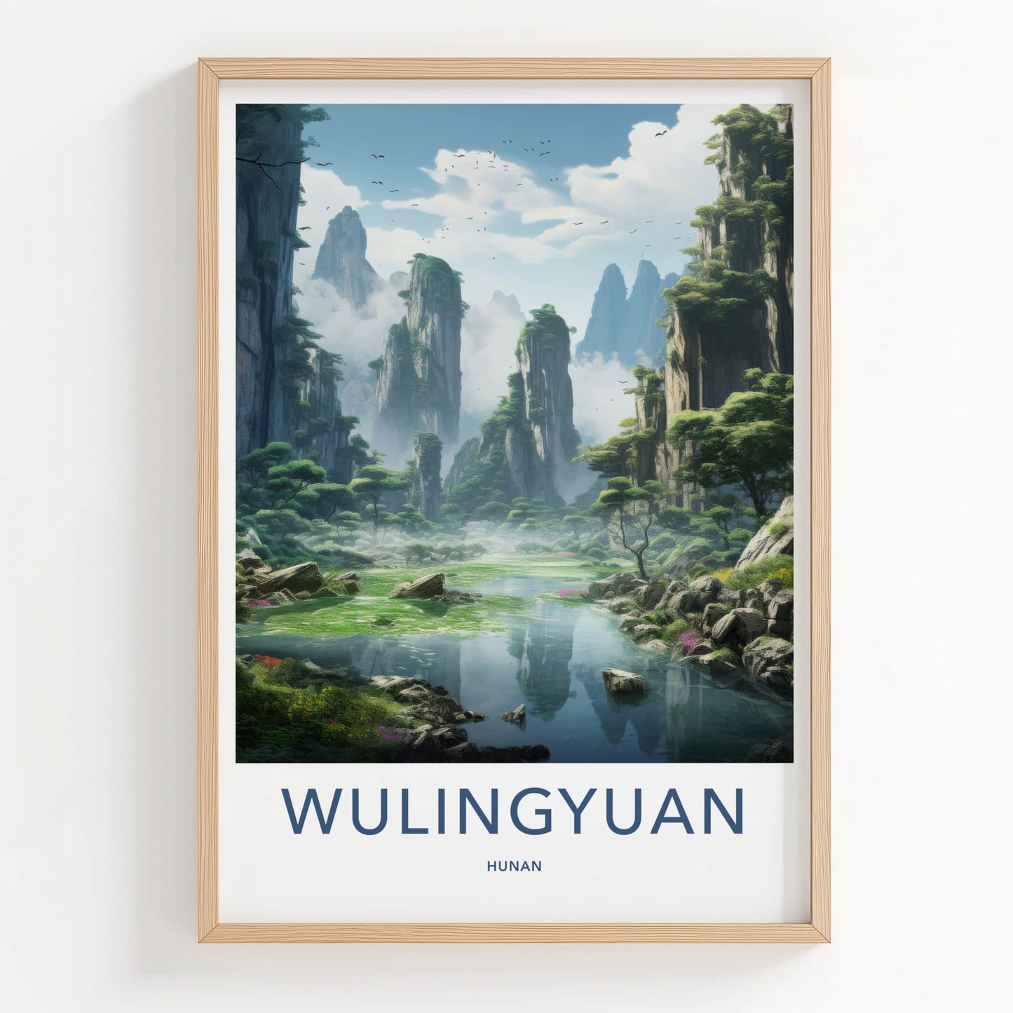 Wulingyuan Poster - China Travel Art - Misty River Mountains Home Decor