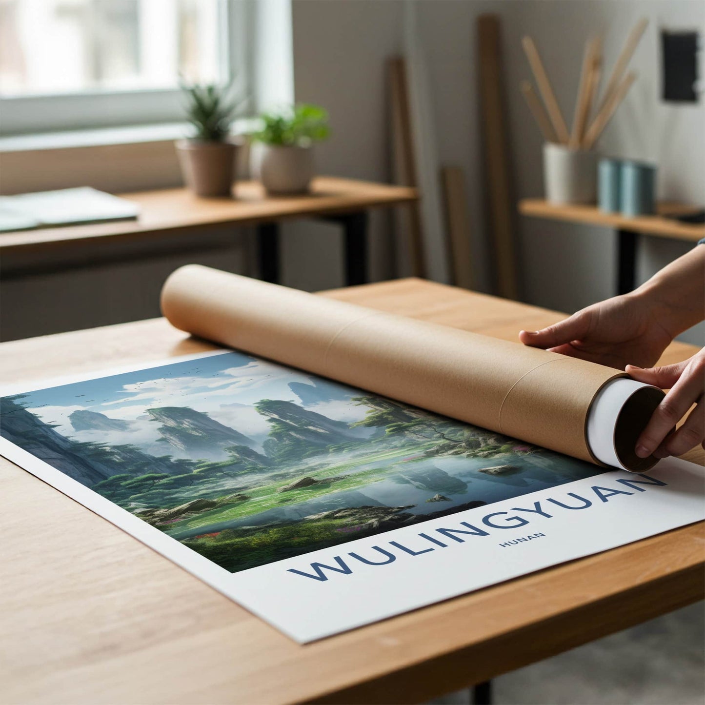 Wulingyuan Poster - China Travel Art - Misty River Mountains Home Decor
