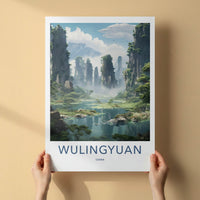 Wulingyuan Poster - China Travel Art - Misty Stone Pillars Home Decor