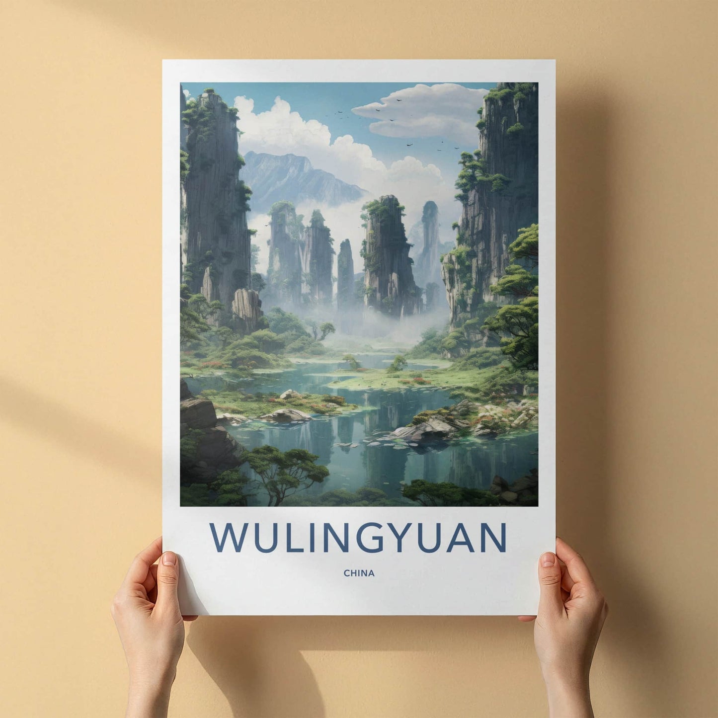 Wulingyuan Poster - China Travel Art - Misty Stone Pillars Home Decor