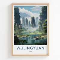 Wulingyuan Poster - China Travel Art - Misty Stone Pillars Home Decor