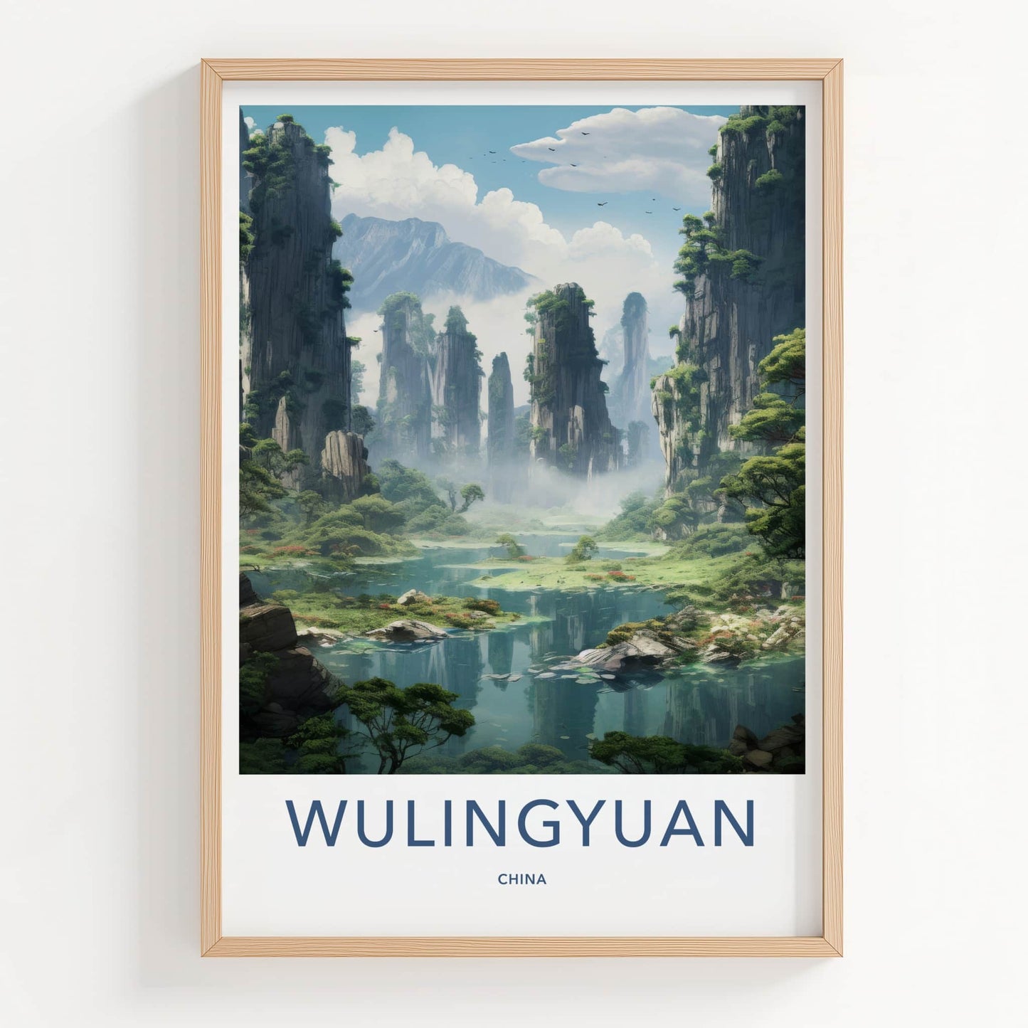 Wulingyuan Poster - China Travel Art - Misty Stone Pillars Home Decor