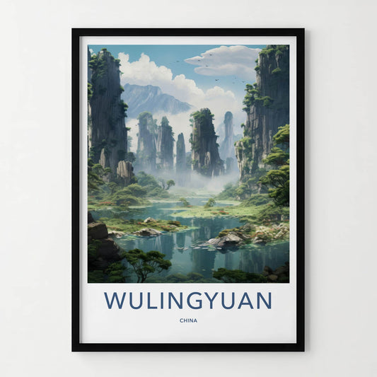 Wulingyuan Poster - China Travel Art - Misty Stone Pillars Home Decor