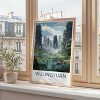 Wulingyuan Poster - China Travel Art - Misty Stone Pillars Home Decor