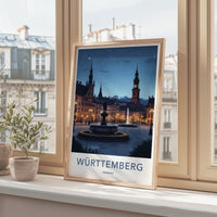 Wurttemberg Poster - Germany Travel Print - Illuminated Town Square Home Decor