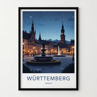 Wurttemberg Poster - Germany Travel Print - Illuminated Town Square Home Decor
