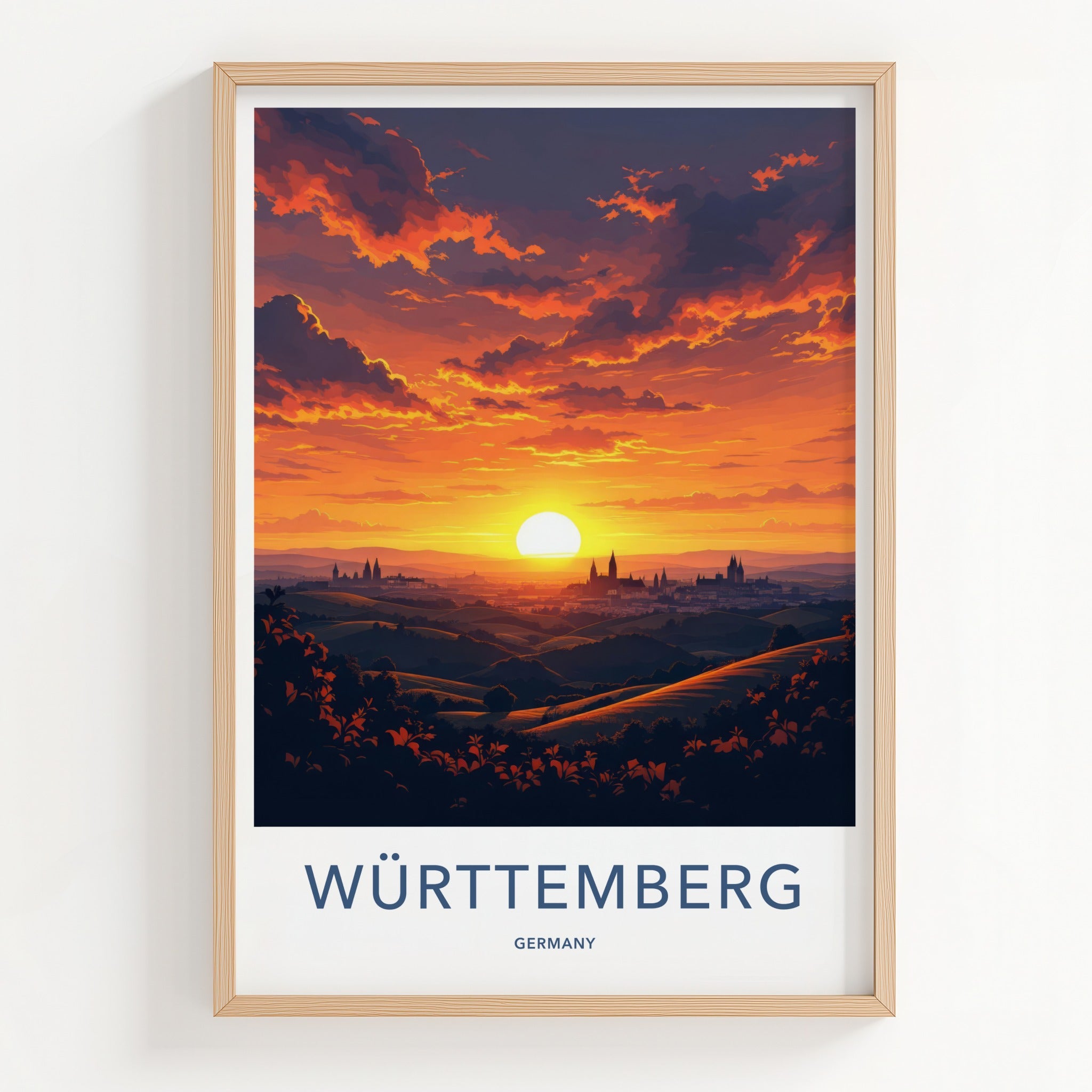 Wurttemberg Poster - Germany Wall Art - Fiery Sunset Skyline Home Decor
