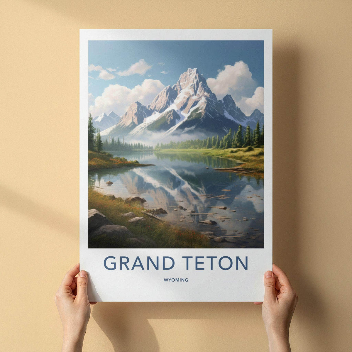 Wyoming Poster - Scenic Mountain Wall Art With Serene Lake Landscape