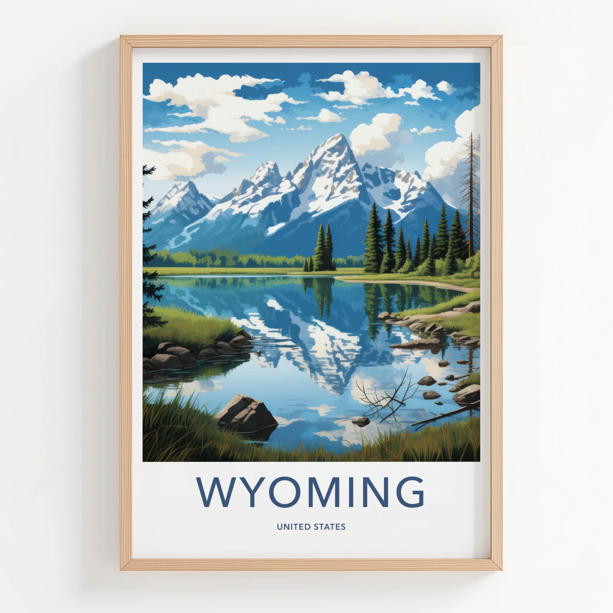 Wyoming Poster - Wyoming Travel Art - Snowy Mountain Lake Home Decor