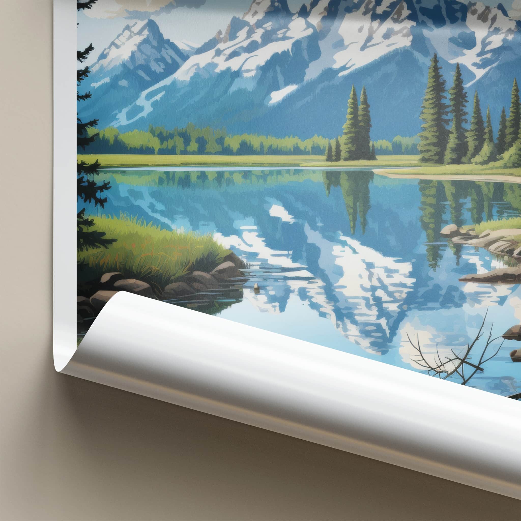 Wyoming Poster - Wyoming Travel Art - Snowy Mountain Lake Home Decor