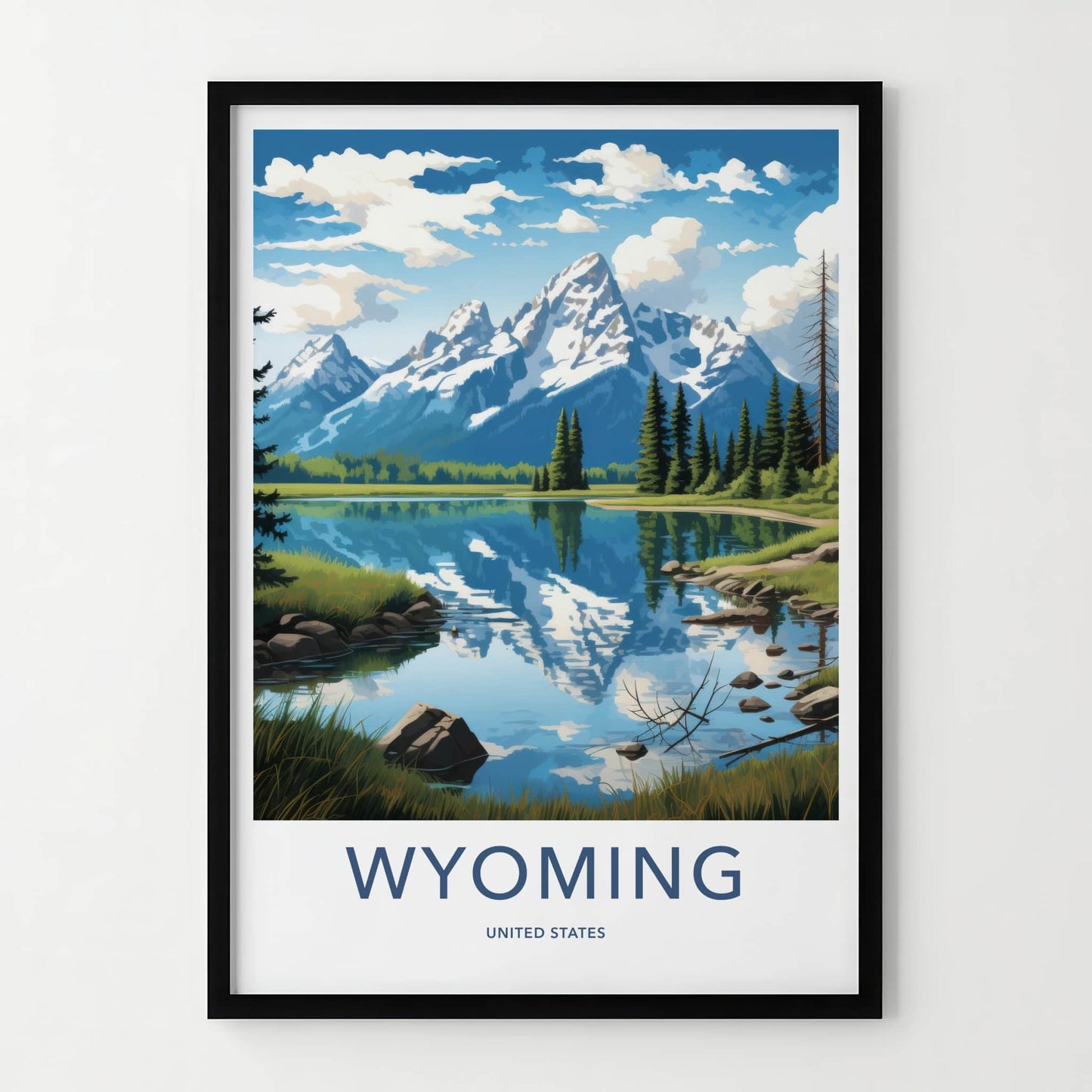 Wyoming Poster - Wyoming Travel Art - Snowy Mountain Lake Home Decor