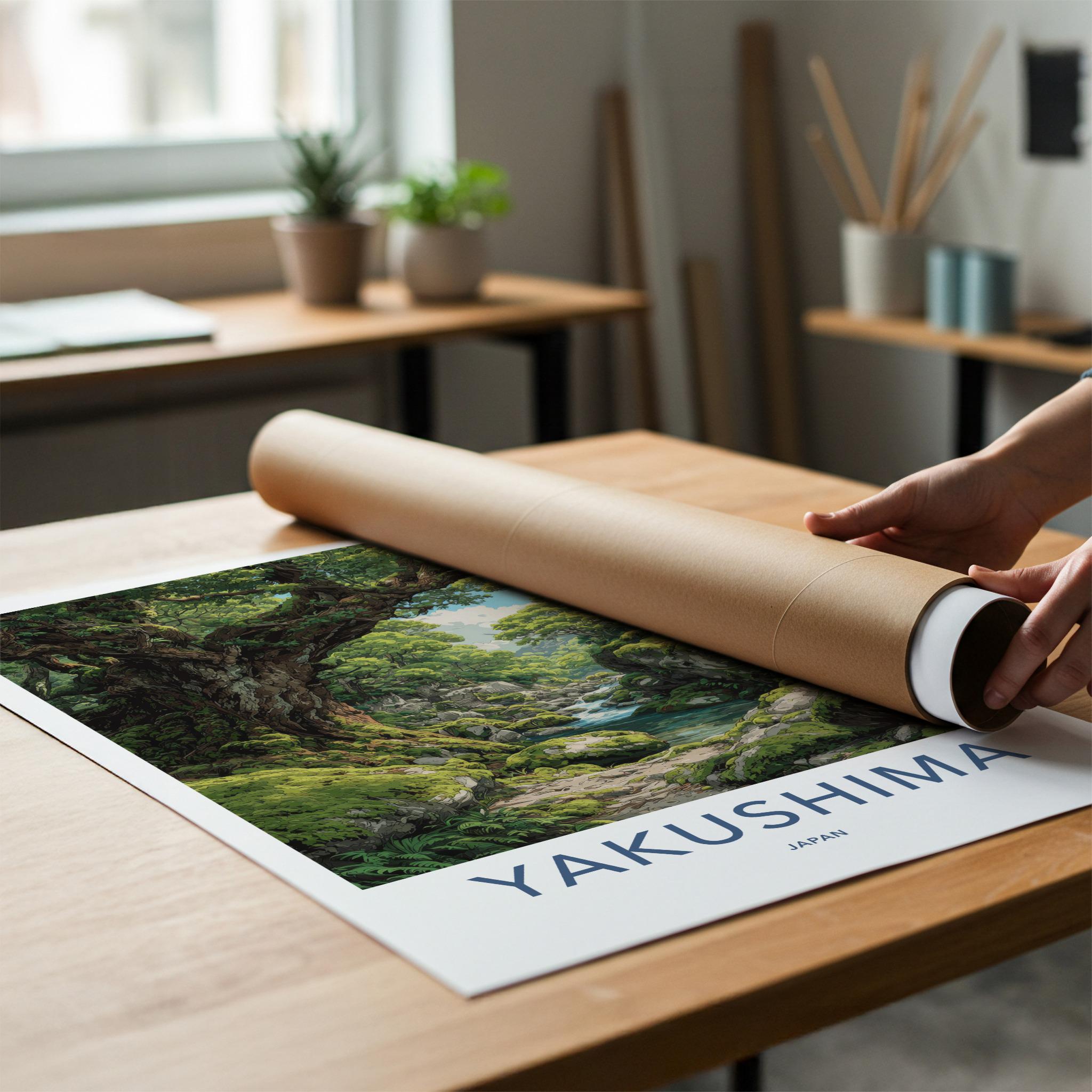 Yakushima Poster - Japan Travel Art - Lush Mossy Forest Wall Decor