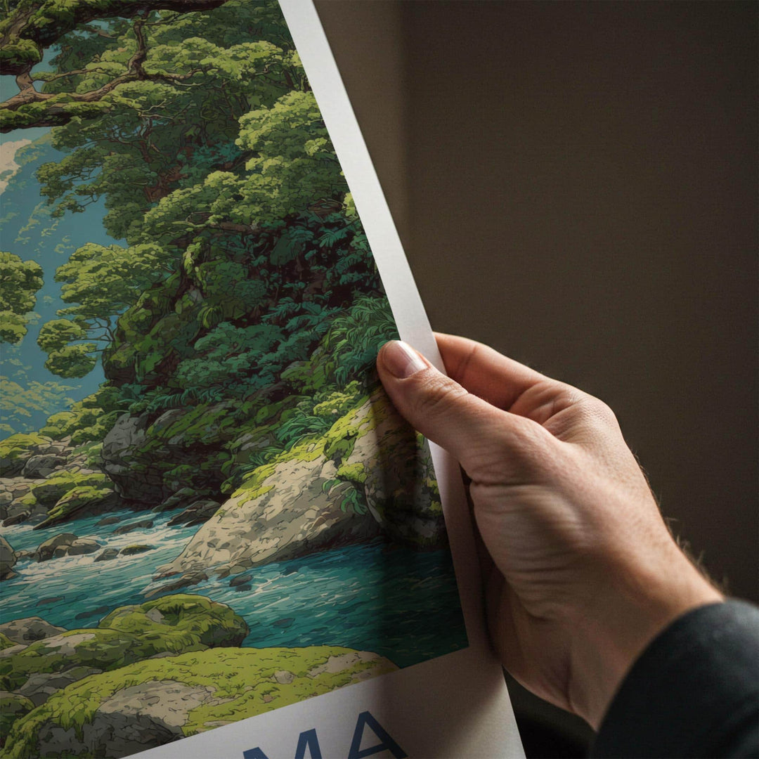 Yakushima Poster - Japan Travel Art - Lush Mossy River Home Decor