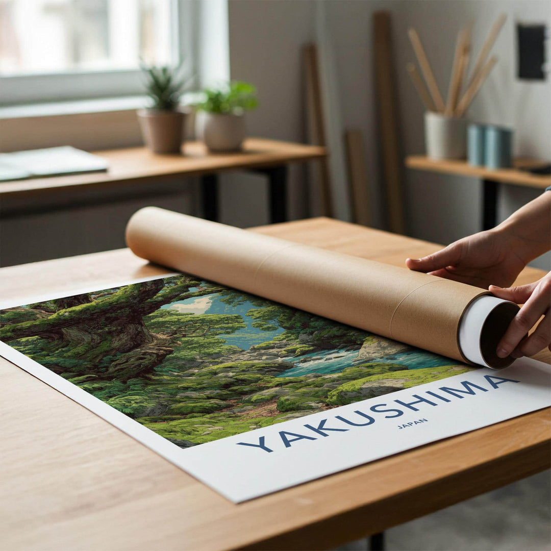 Yakushima Poster - Japan Travel Art - Lush Mossy River Home Decor