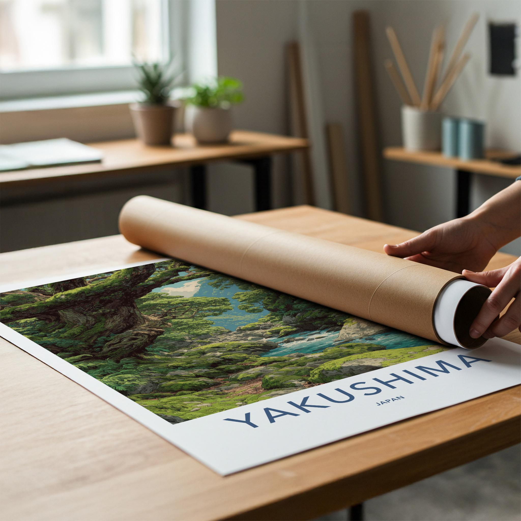 Yakushima Poster - Japan Travel Art - Lush Mossy River Home Decor