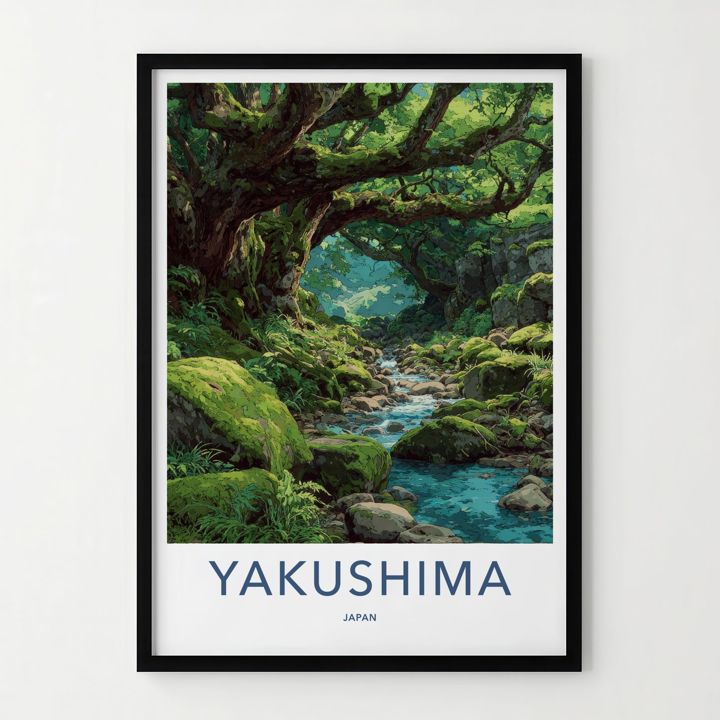 Yakushima Poster - Japan Travel Art - Mossy Forest Stream Wall Decor