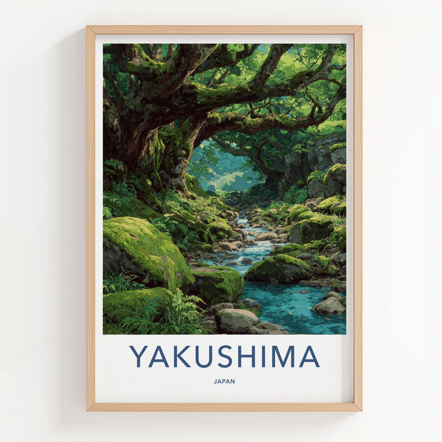 Yakushima Poster - Japan Travel Art - Mossy Forest Stream Wall Decor