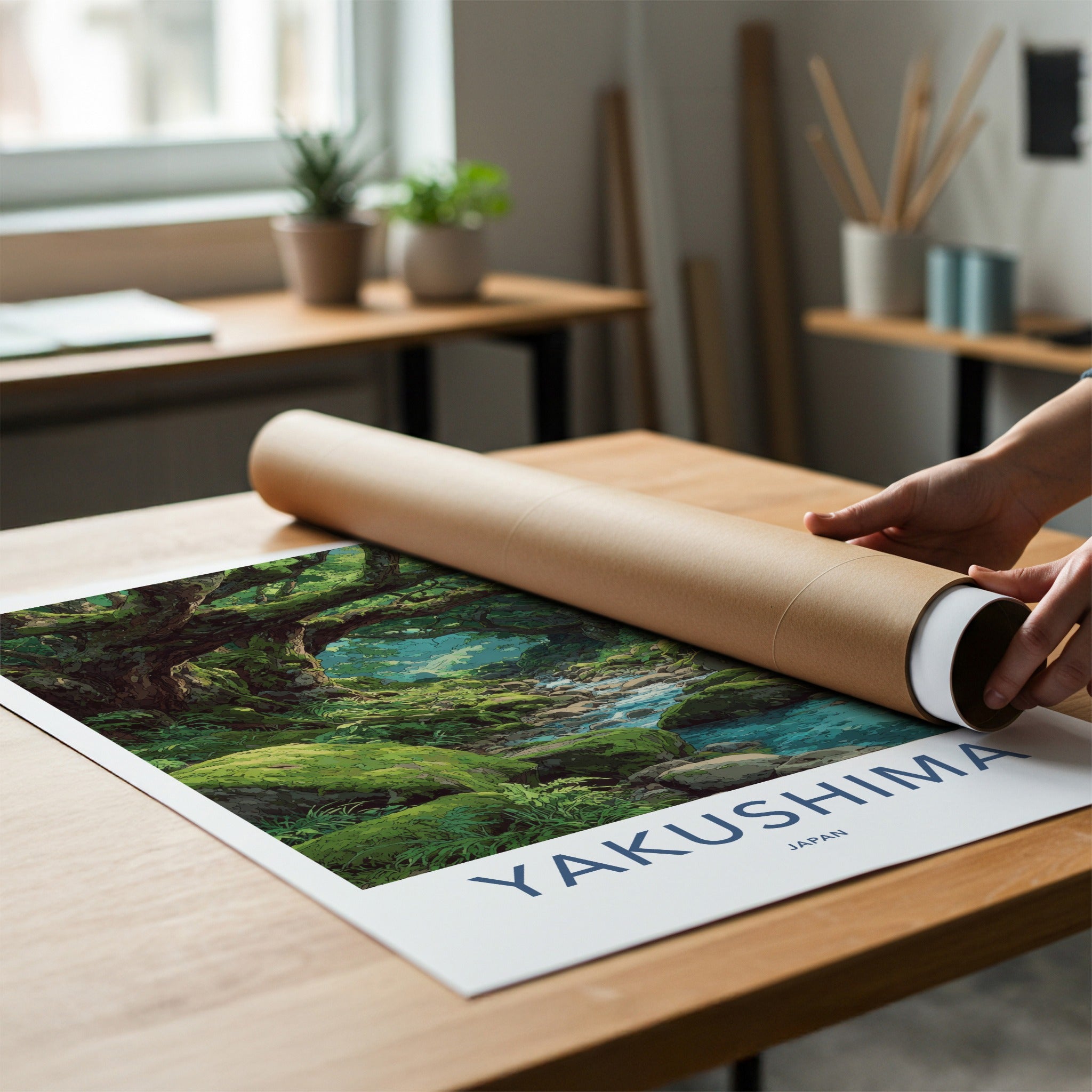Yakushima Poster - Japan Travel Art - Mossy Forest Stream Wall Decor