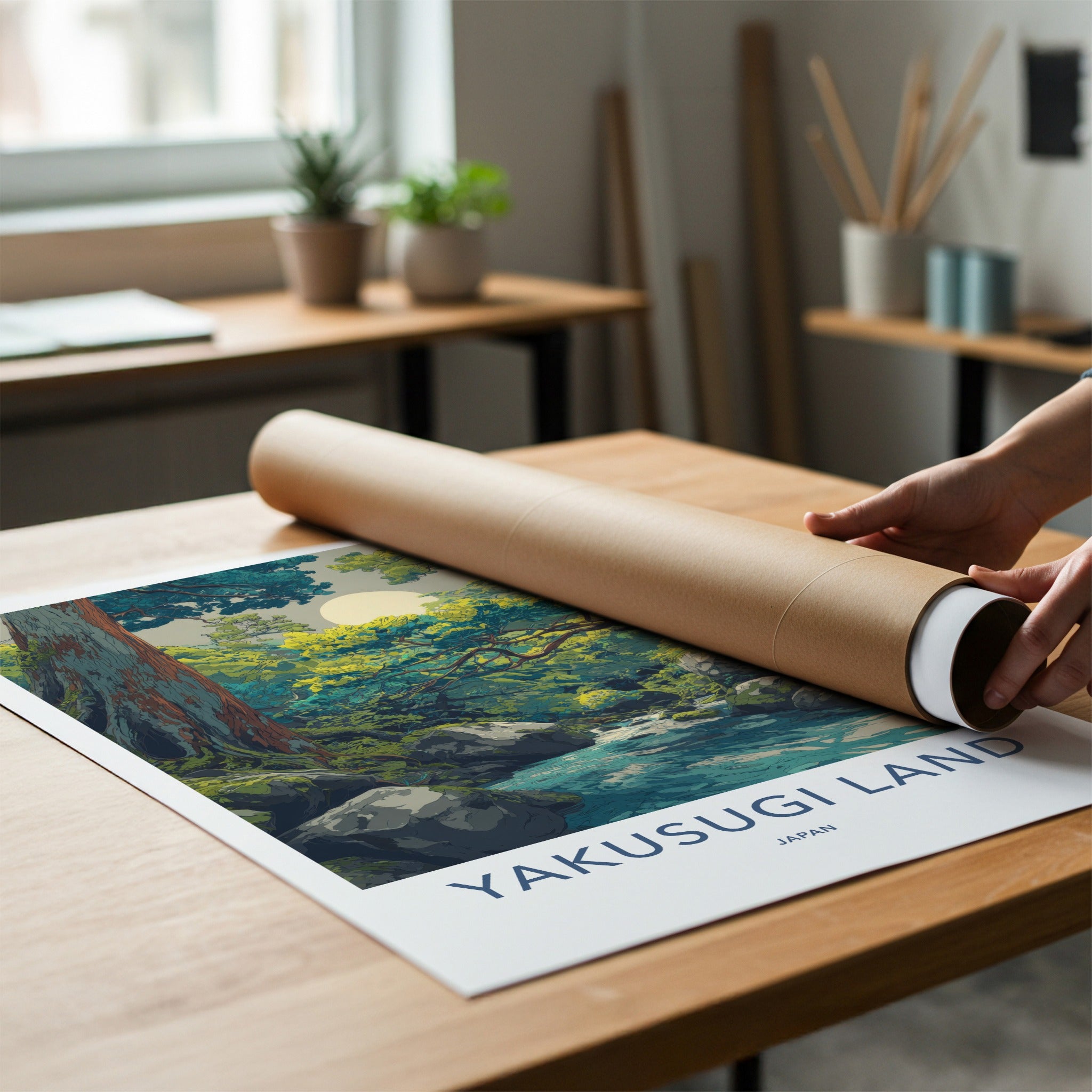 Yakusugi Land Poster Japan Forest Stream Moon Wall Decor