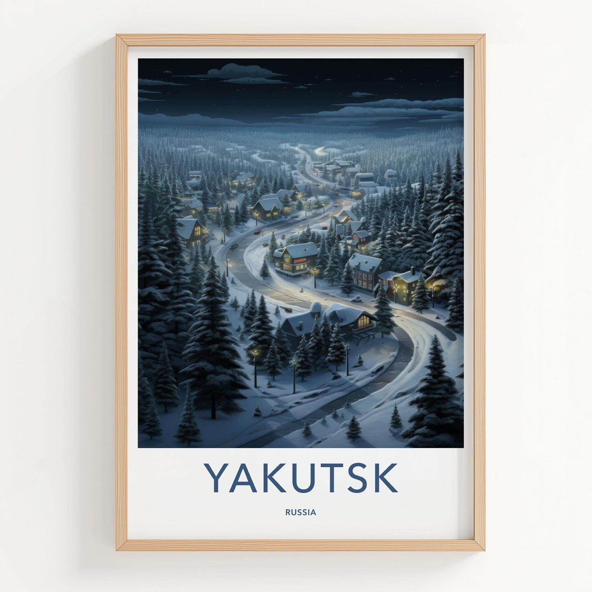 Yakutsk Poster - Cozy Cabin Wall Art Featuring Snowy Village & Winter