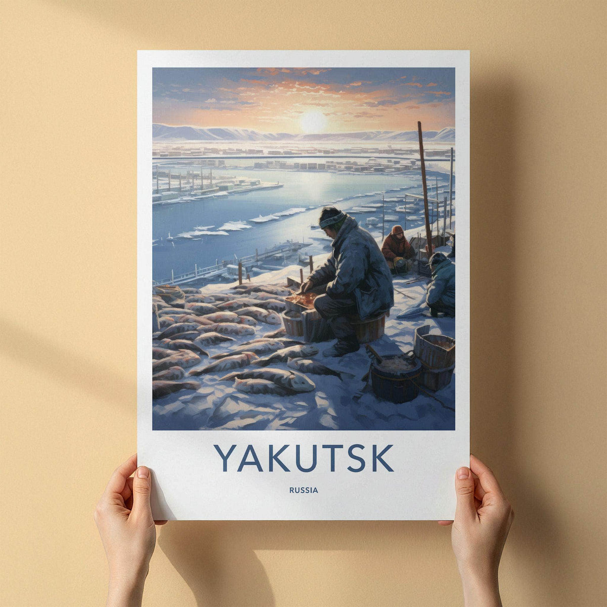 Yakutsk Poster - Siberian Fishing Village Winter Scene Decor