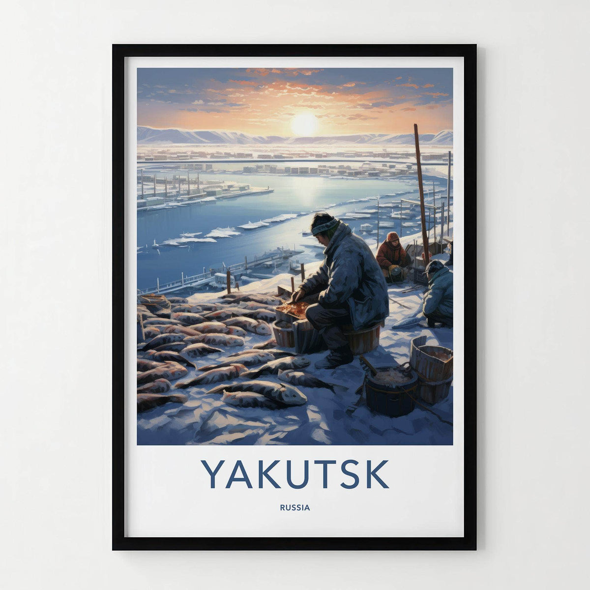 Yakutsk Poster - Siberian Fishing Village Winter Scene Decor