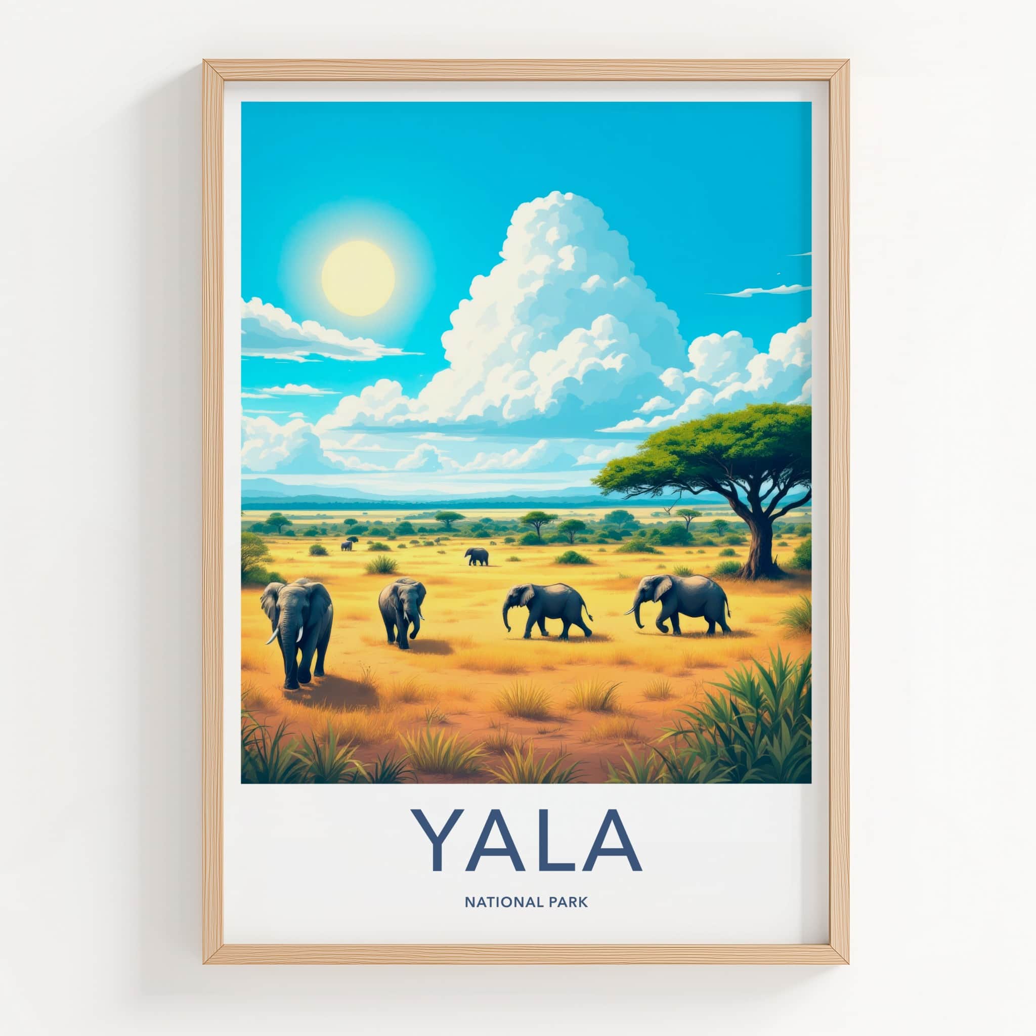 Yala National Park Poster - Sri Lanka Travel Art - Elephants Safari Scene Home Decor