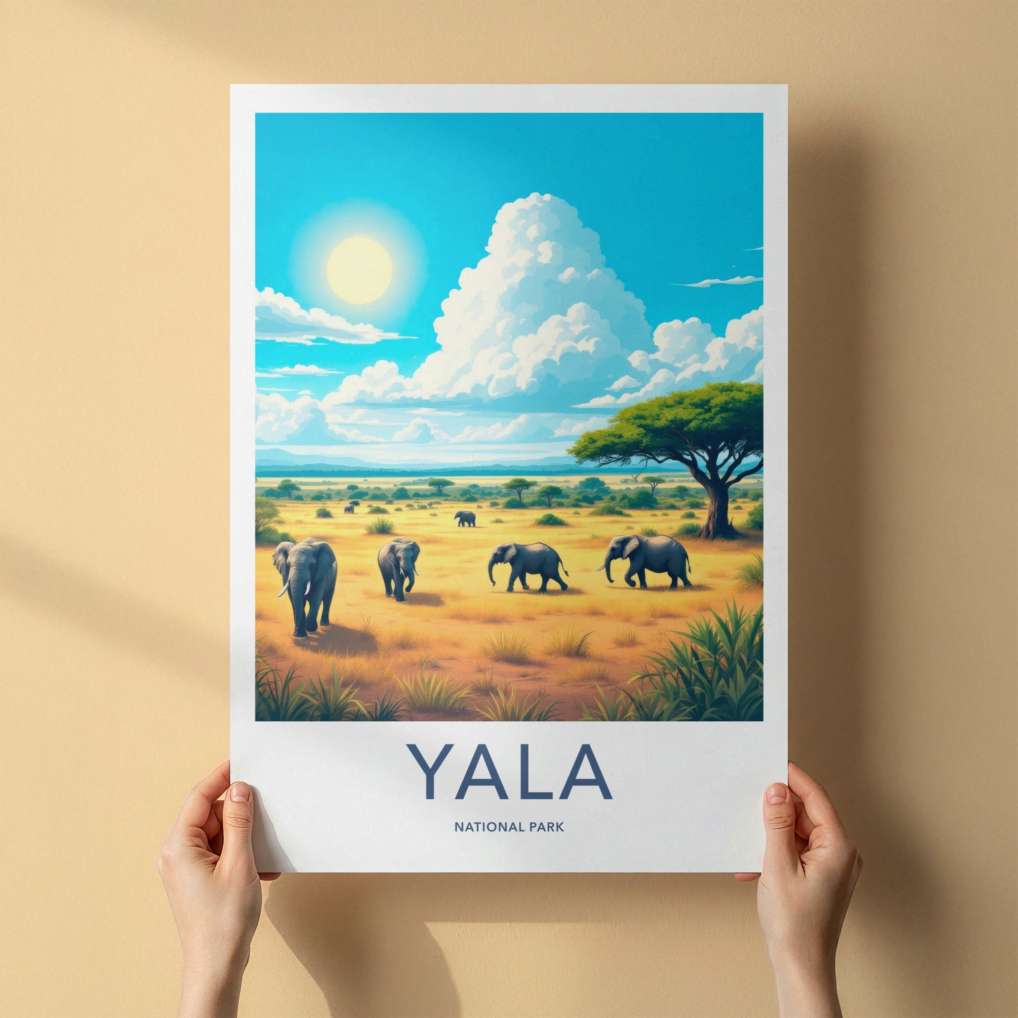 Yala National Park Poster - Sri Lanka Travel Art - Elephants Safari Scene Home Decor