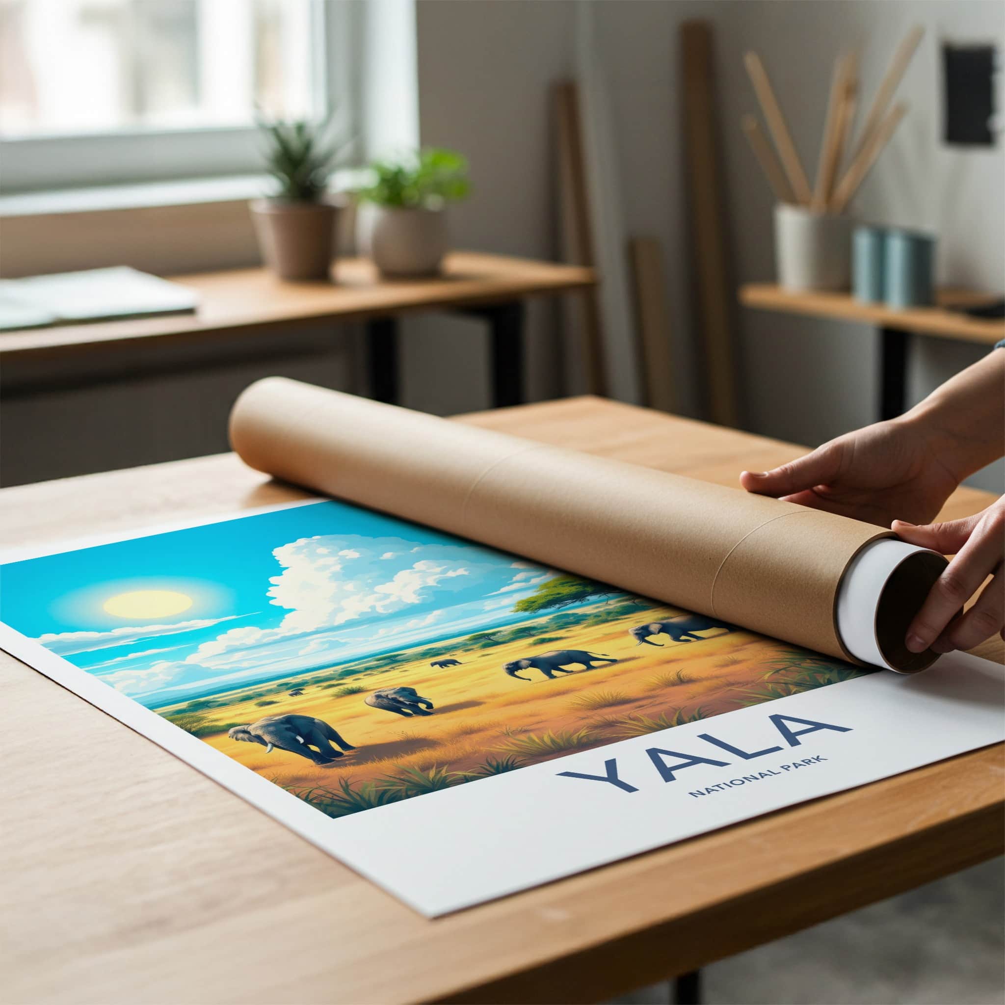 Yala National Park Poster - Sri Lanka Travel Art - Elephants Safari Scene Home Decor