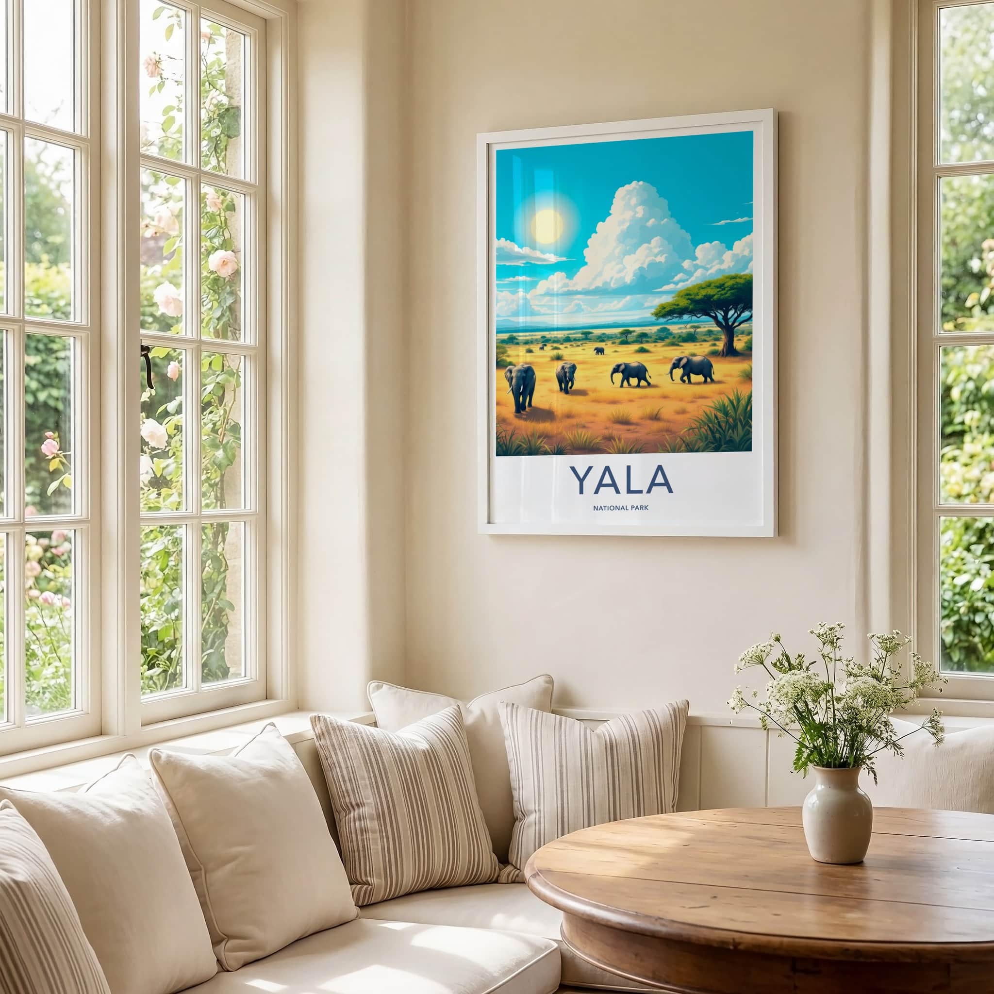 Yala National Park Poster - Sri Lanka Travel Art - Elephants Safari Scene Home Decor
