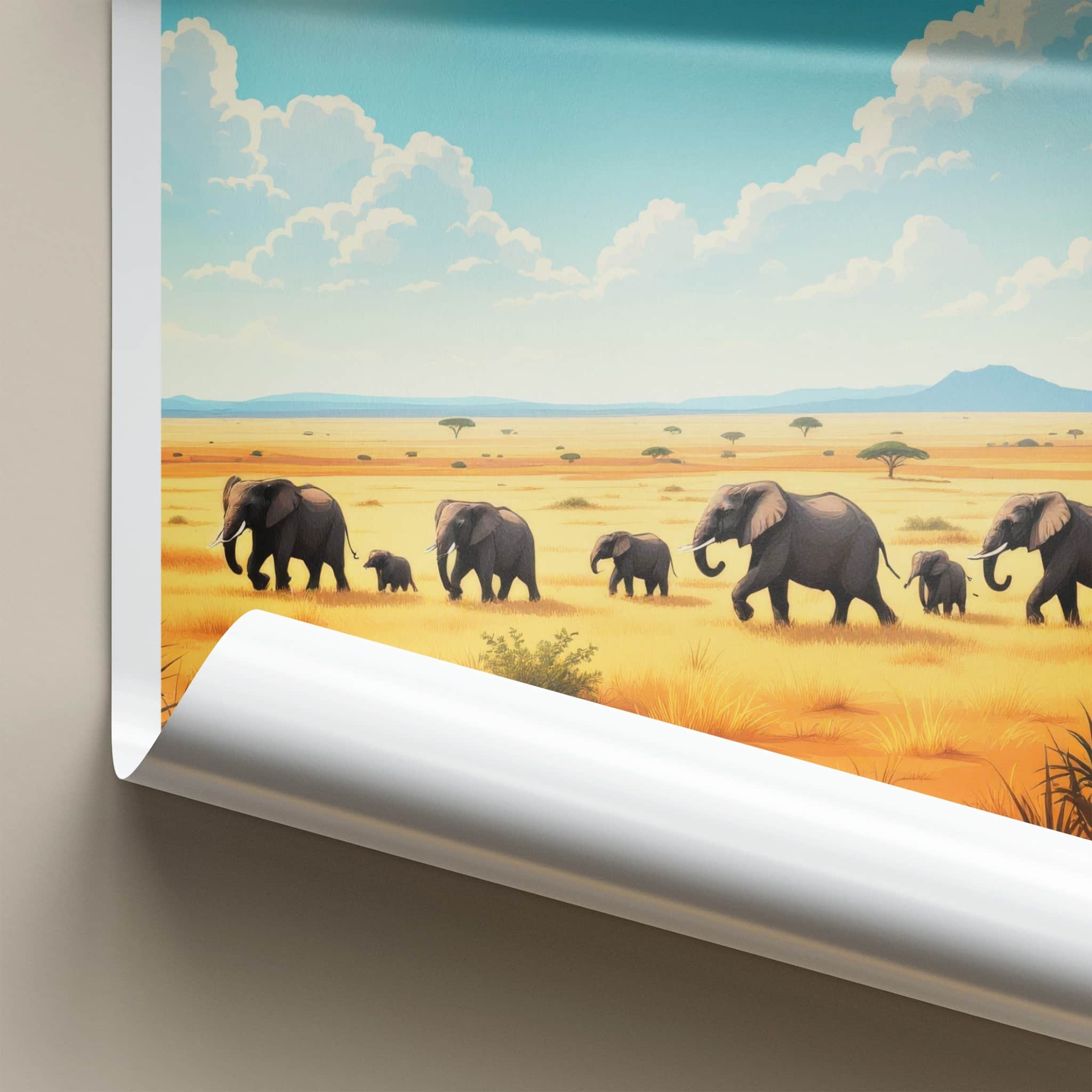 Yala National Park Poster - Sri Lanka Travel Art - Elephants Savannah Sun Home Decor