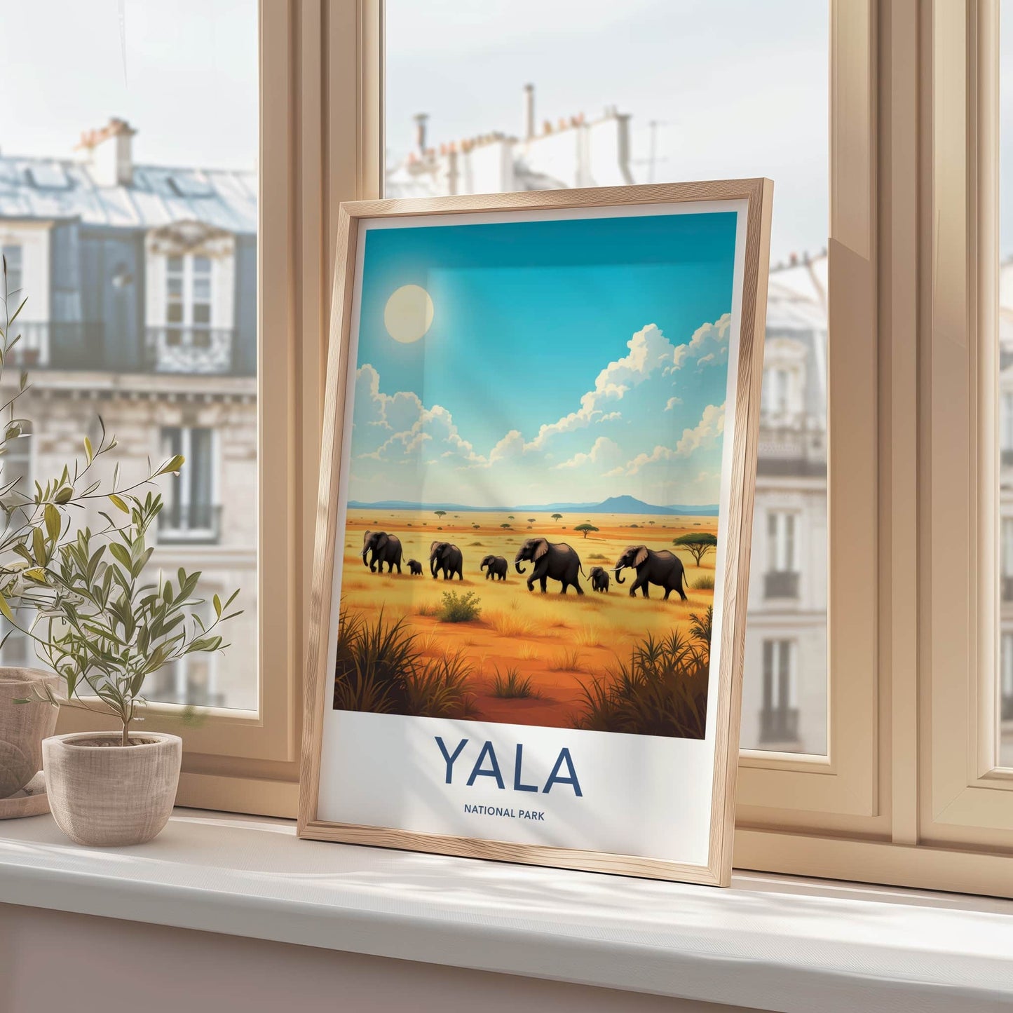 Yala National Park Poster - Sri Lanka Travel Art - Elephants Savannah Sun Home Decor