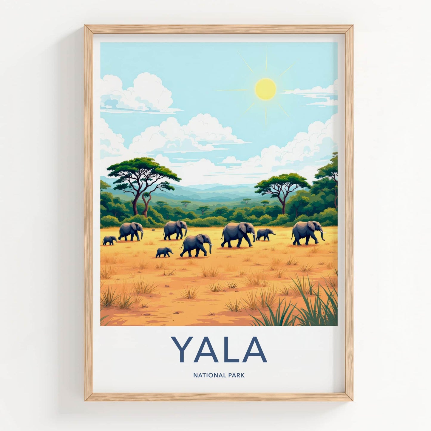 Yala National Park Poster - Sri Lanka Travel Art - Wild Elephant Herd Wall Decor