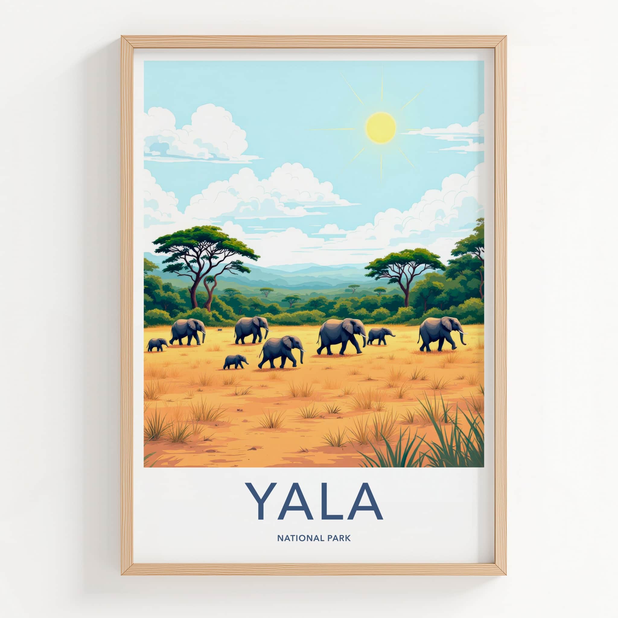 Yala National Park Poster - Sri Lanka Travel Art - Wild Elephant Herd Wall Decor