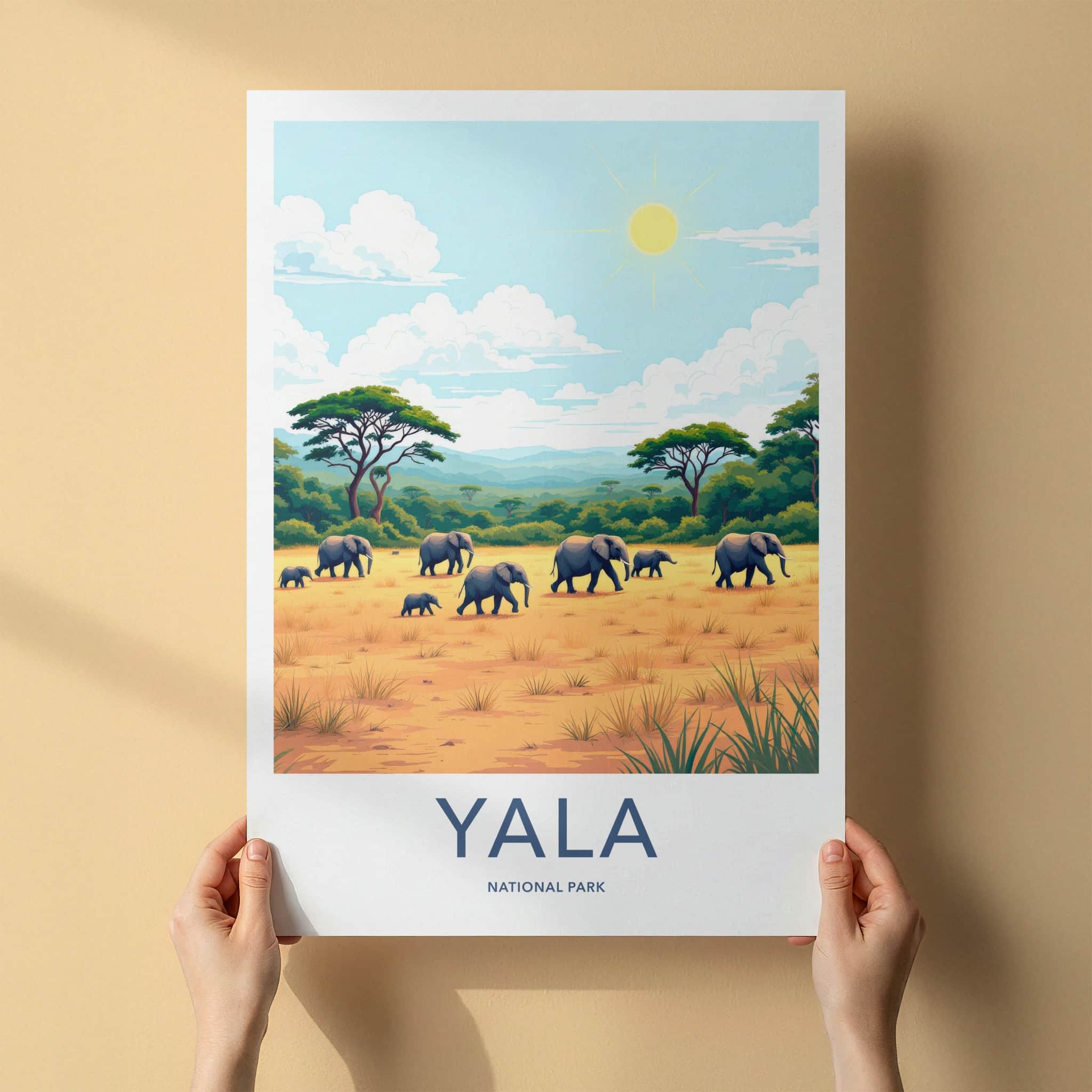Yala National Park Poster - Sri Lanka Travel Art - Wild Elephant Herd Wall Decor