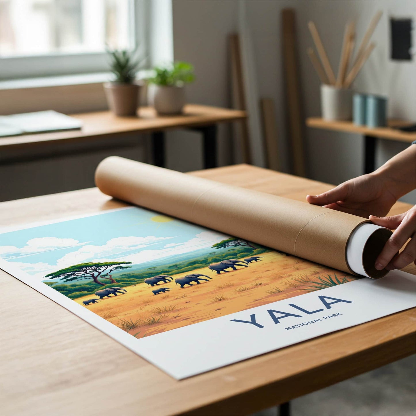 Yala National Park Poster - Sri Lanka Travel Art - Wild Elephant Herd Wall Decor