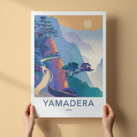 Yamadera Poster - Japan Travel Art - Mountain temple path Home Decor