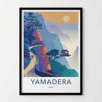 Yamadera Poster - Japan Travel Art - Mountain temple path Home Decor