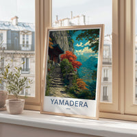 Yamadera Poster - Japan Travel Art - Mountain Temple Steps Wall Decor