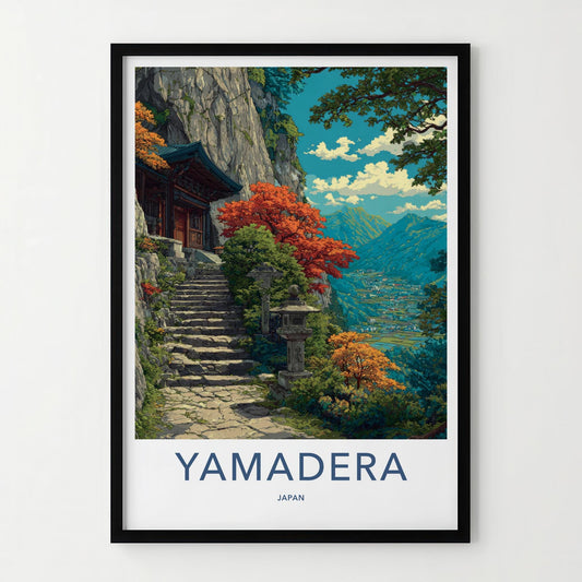 Yamadera Poster - Japan Travel Art - Mountain Temple Steps Wall Decor