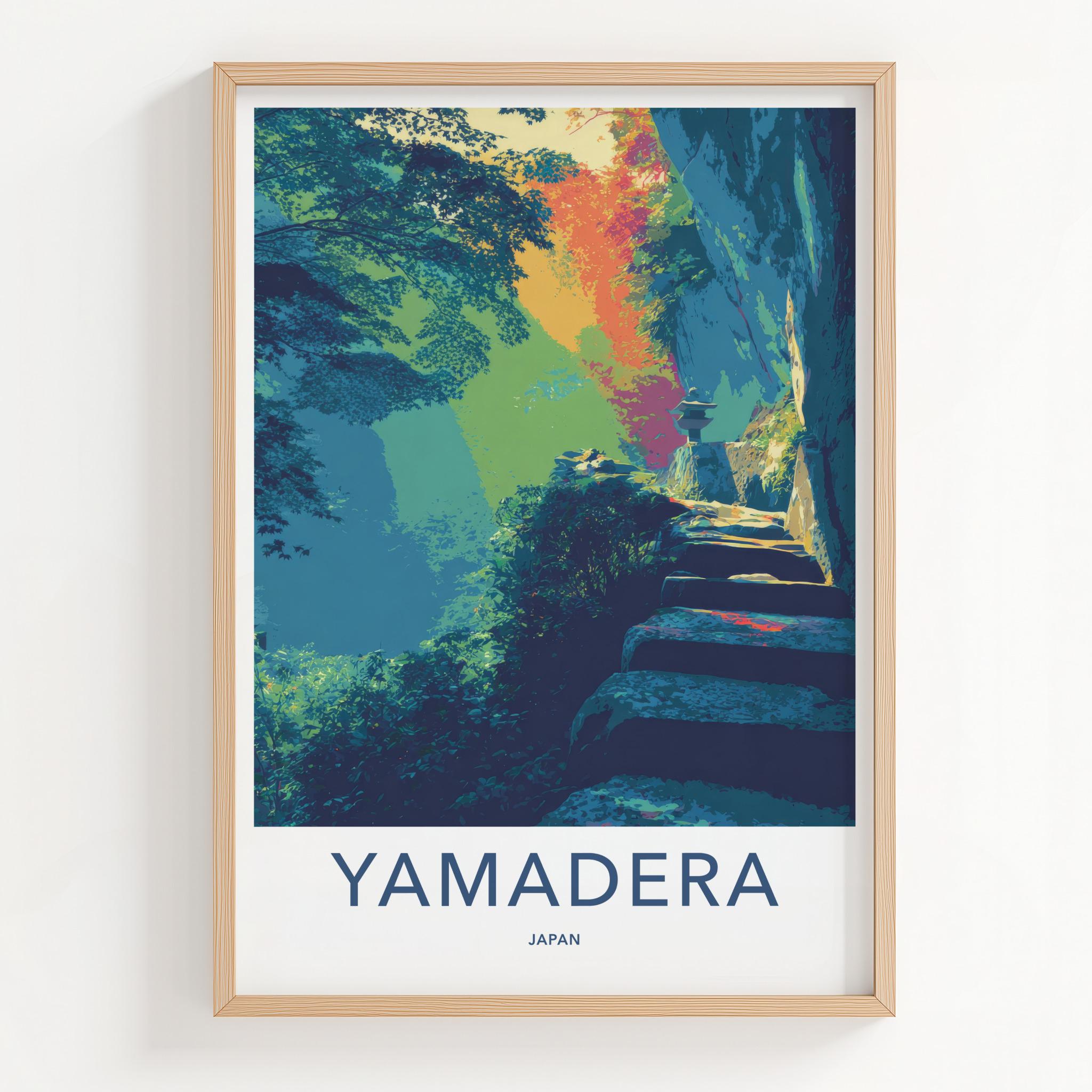 Yamadera Poster - Japan Travel Art - Mountain Temple Steps Wall Decor