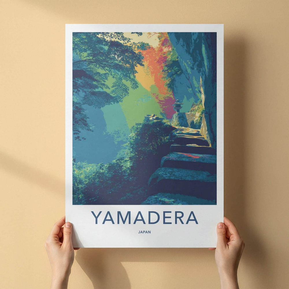 Yamadera Poster - Japan Travel Art - Mountain Temple Steps Wall Decor