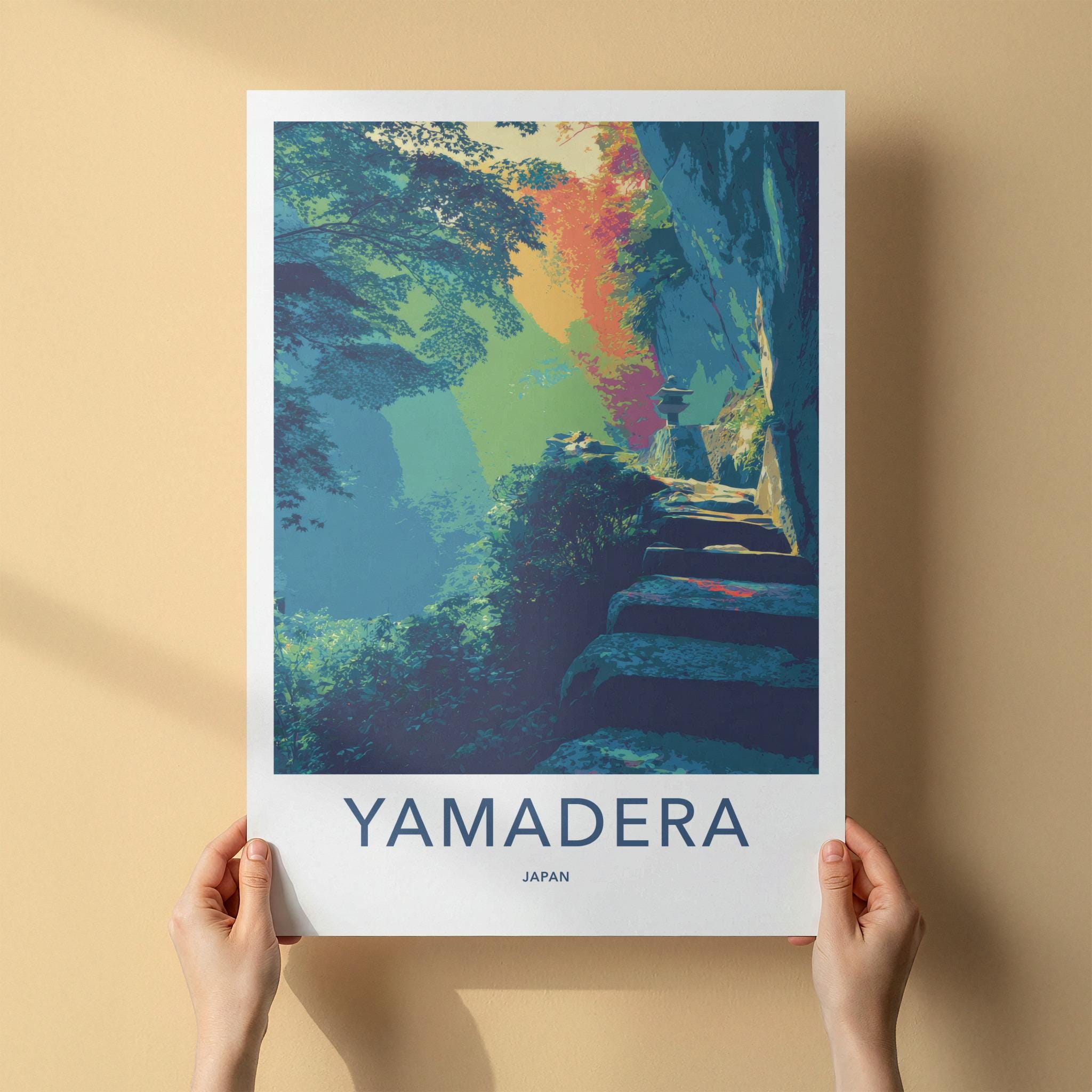Yamadera Poster - Japan Travel Art - Mountain Temple Steps Wall Decor