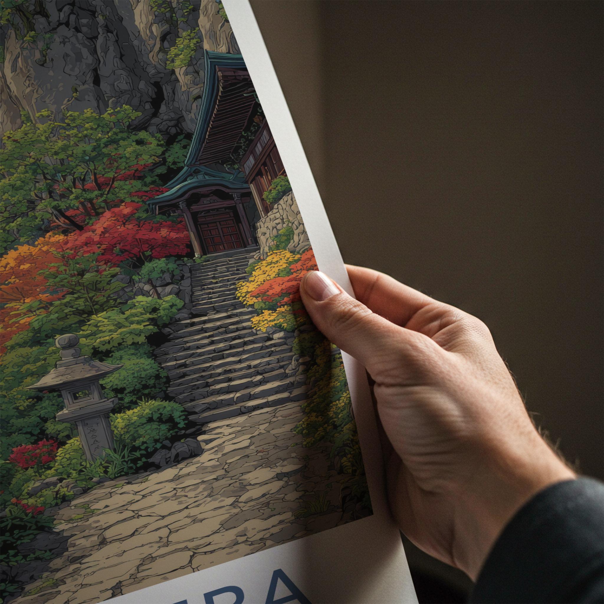 Yamadera Poster - Japan Travel Print - Mountain Temple Path Wall Decor