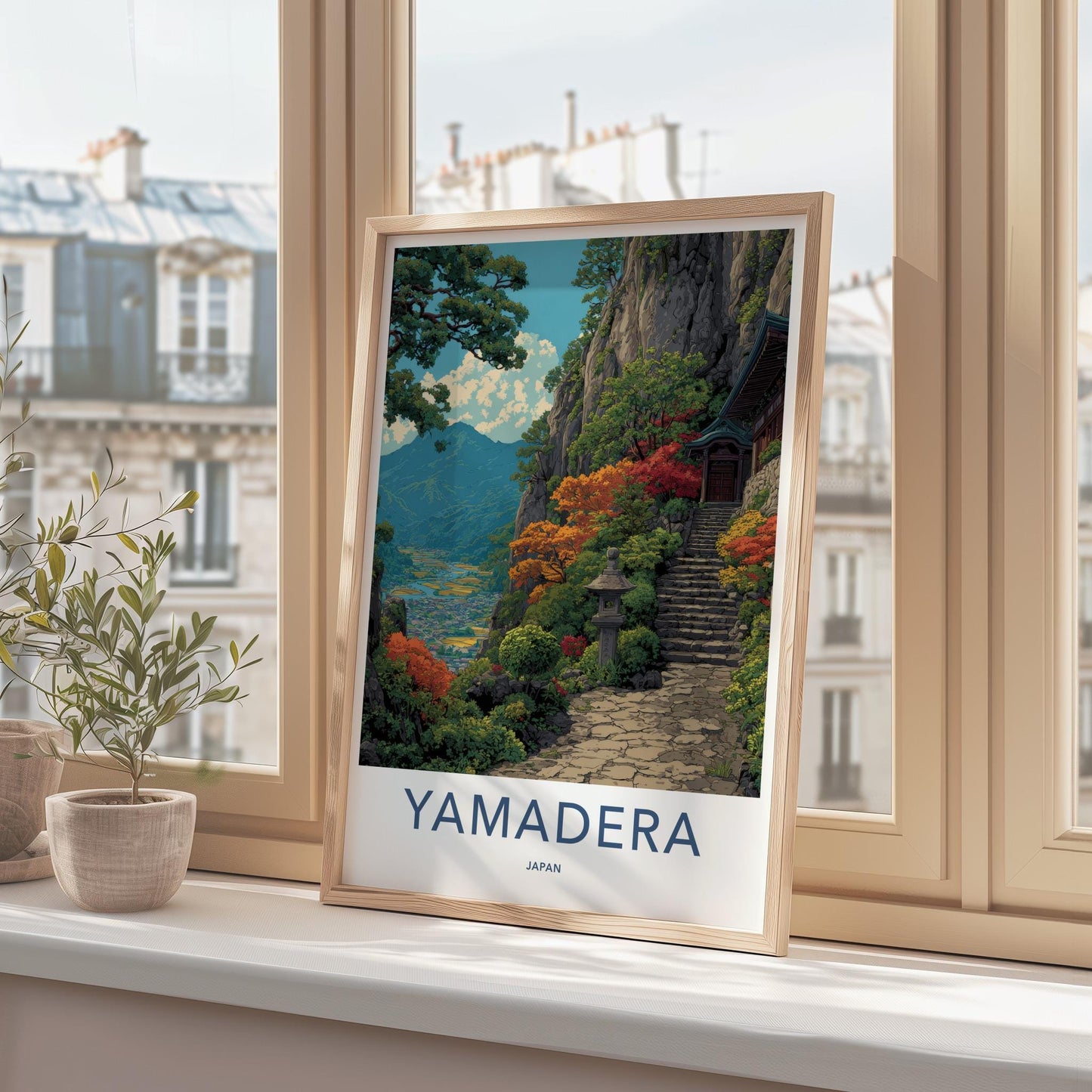 Yamadera Poster - Japan Travel Print - Mountain Temple Path Wall Decor