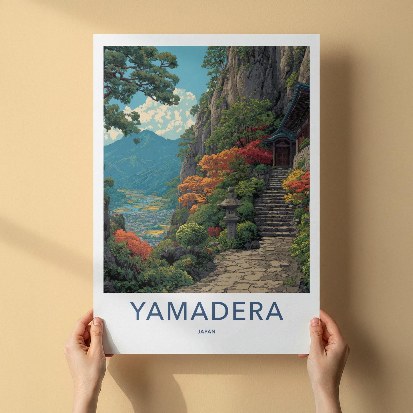 Yamadera Poster - Japan Travel Print - Mountain Temple Path Wall Decor