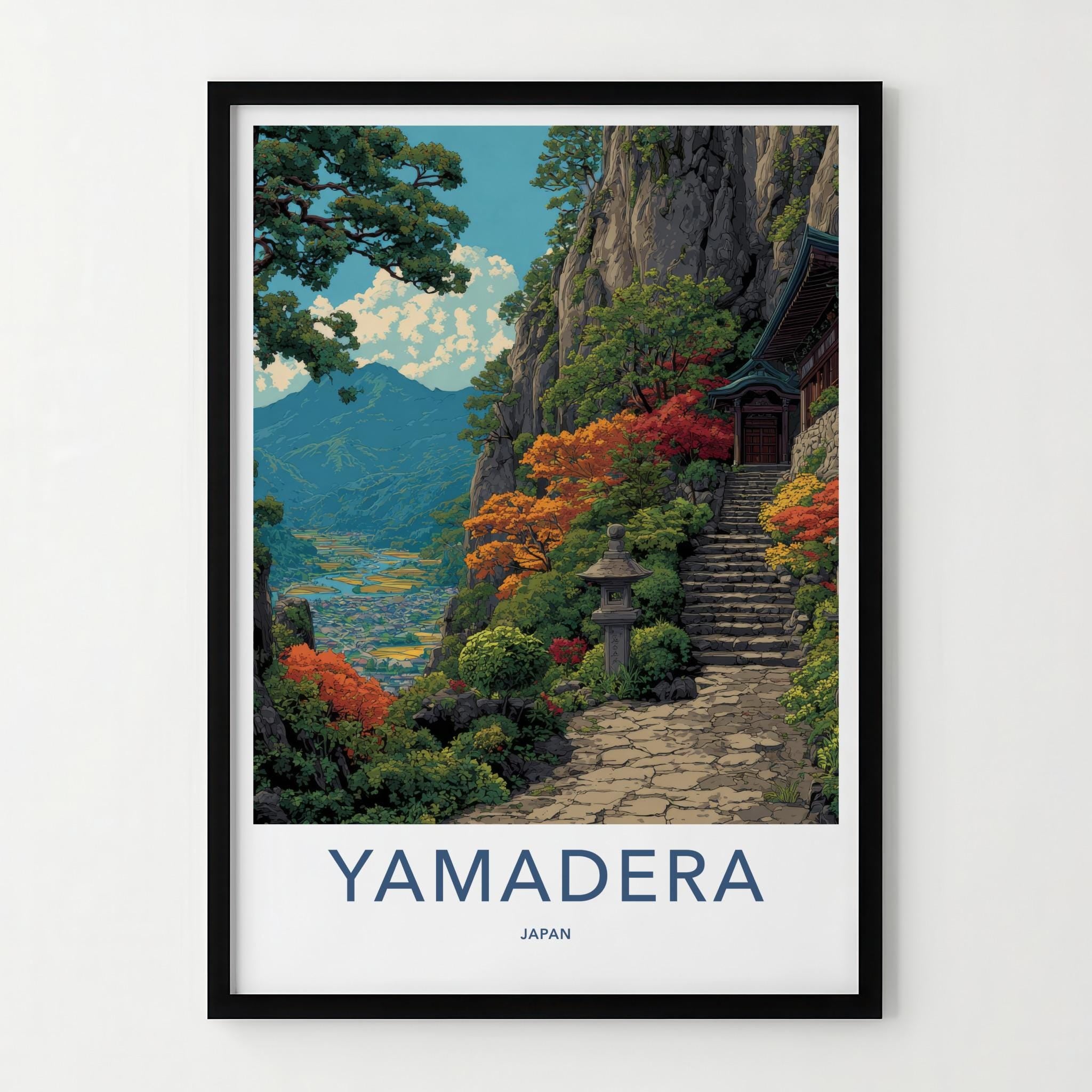 Yamadera Poster - Japan Travel Print - Mountain Temple Path Wall Decor